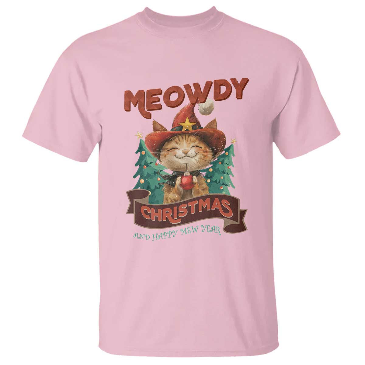Christmas Cowboy Cat T Shirt Meowdy Christmas And Happy Mew Year - Wonder Print Shop