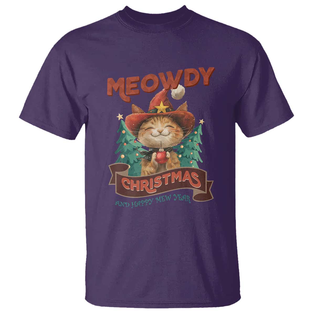 Christmas Cowboy Cat T Shirt Meowdy Christmas And Happy Mew Year - Wonder Print Shop