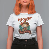 Christmas Cowboy Cat T Shirt For Women Meowdy Christmas And Happy Mew Year - Wonder Print Shop