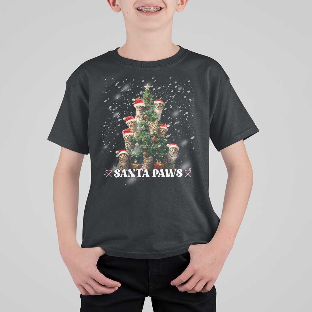 Christmas Cat T Shirt For Kid Santa Paw And Claw Cats Xmas Tree - Wonder Print Shop