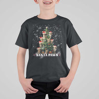 Christmas Cat T Shirt For Kid Santa Paw And Claw Cats Xmas Tree - Wonder Print Shop