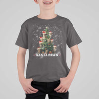 Christmas Cat T Shirt For Kid Santa Paw And Claw Cats Xmas Tree - Wonder Print Shop