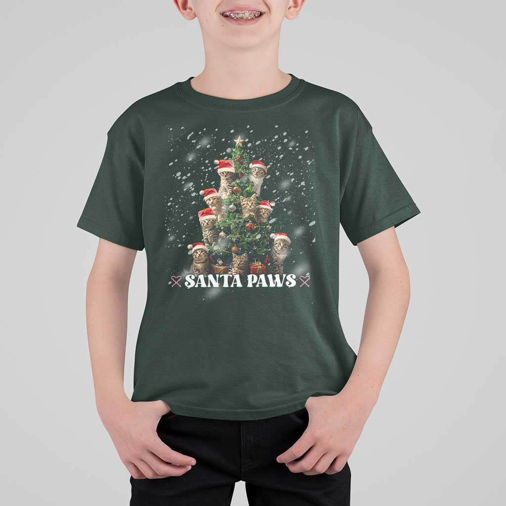Christmas Cat T Shirt For Kid Santa Paw And Claw Cats Xmas Tree - Wonder Print Shop