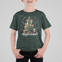Christmas Cat T Shirt For Kid Santa Paw And Claw Cats Xmas Tree - Wonder Print Shop