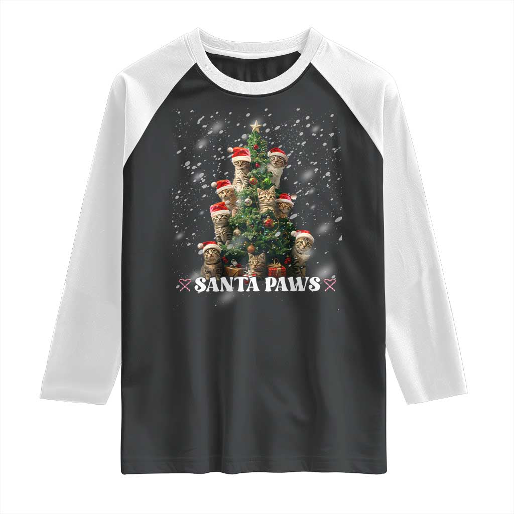 Christmas Cat Raglan Shirt Santa Paw And Claw Cats Xmas Tree