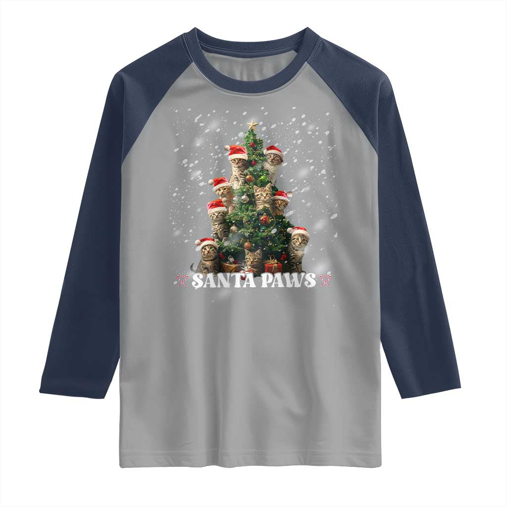 Christmas Cat Raglan Shirt Santa Paw And Claw Cats Xmas Tree
