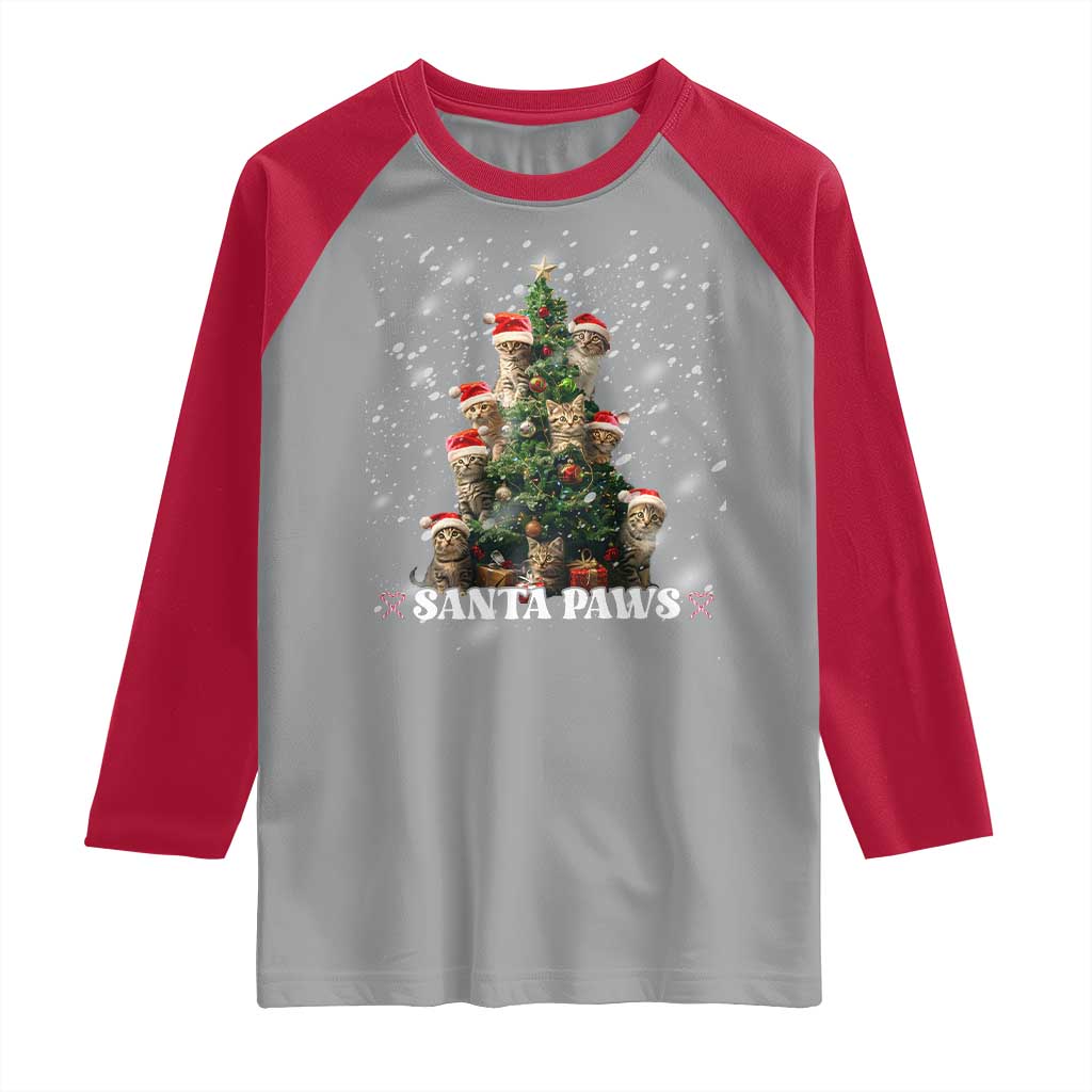 Christmas Cat Raglan Shirt Santa Paw And Claw Cats Xmas Tree