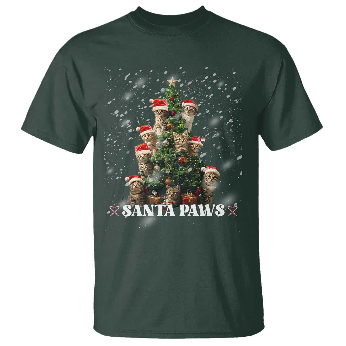 Christmas Cat T Shirt Santa Paw And Claw Cats Xmas Tree - Wonder Print Shop