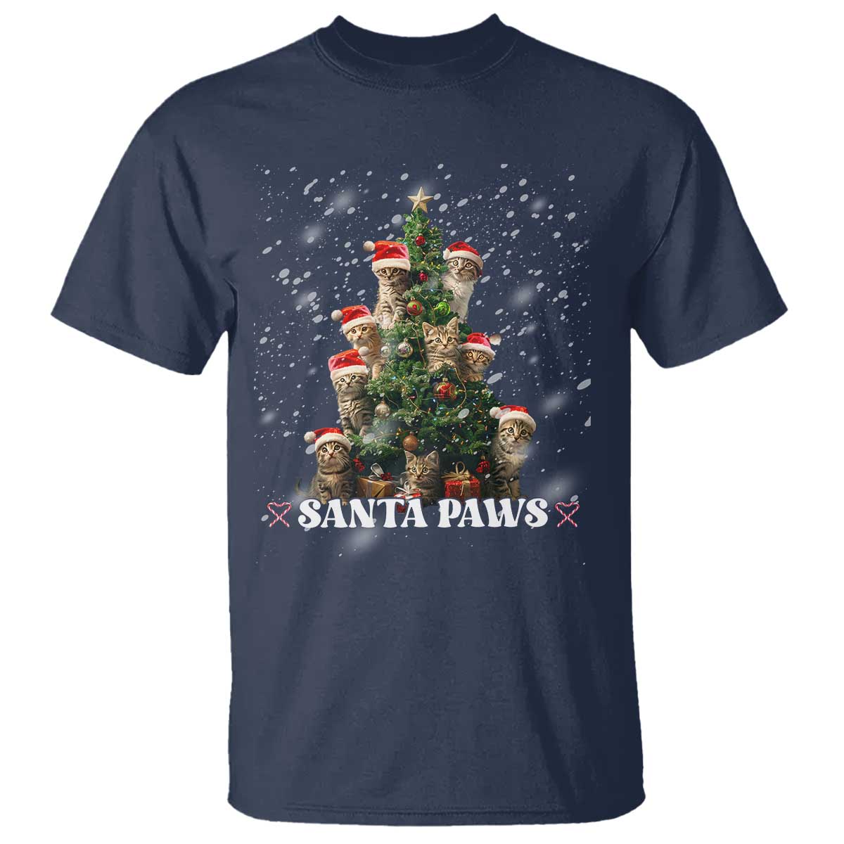Christmas Cat T Shirt Santa Paw And Claw Cats Xmas Tree - Wonder Print Shop