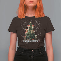 Christmas Cat T Shirt For Women Santa Paw And Claw Cats Xmas Tree - Wonder Print Shop