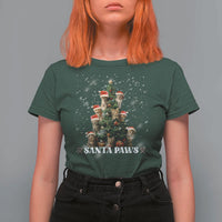 Christmas Cat T Shirt For Women Santa Paw And Claw Cats Xmas Tree - Wonder Print Shop