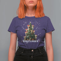 Christmas Cat T Shirt For Women Santa Paw And Claw Cats Xmas Tree - Wonder Print Shop