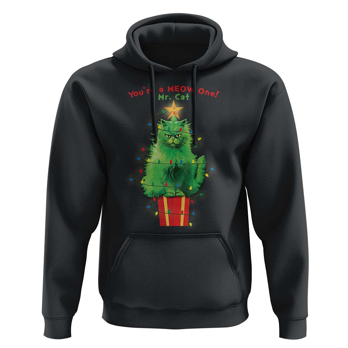 Funny Christmas Cat Hoodie You Are A Meow One Mr. Cat Green Cat