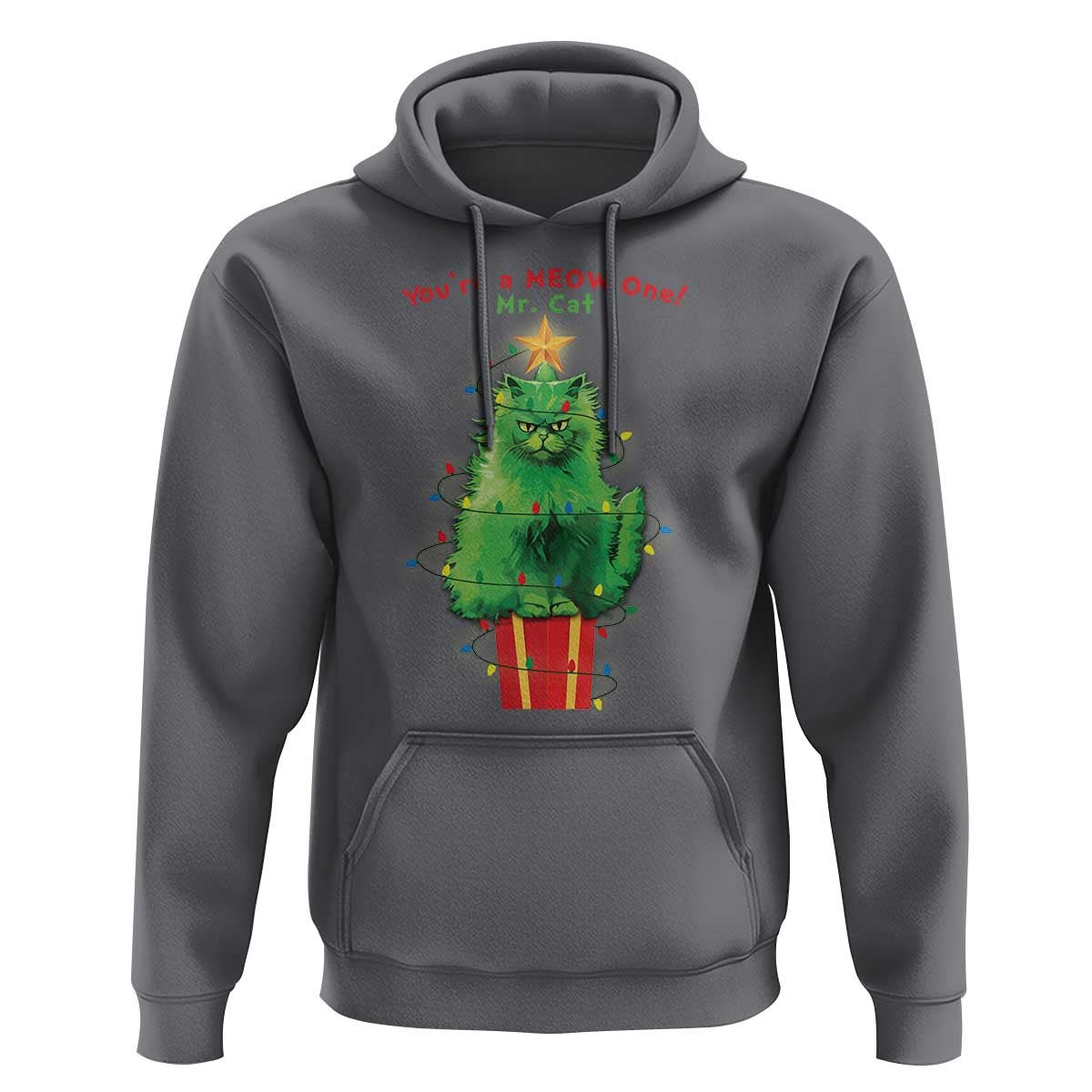 Funny Christmas Cat Hoodie You Are A Meow One Mr. Cat Green Cat
