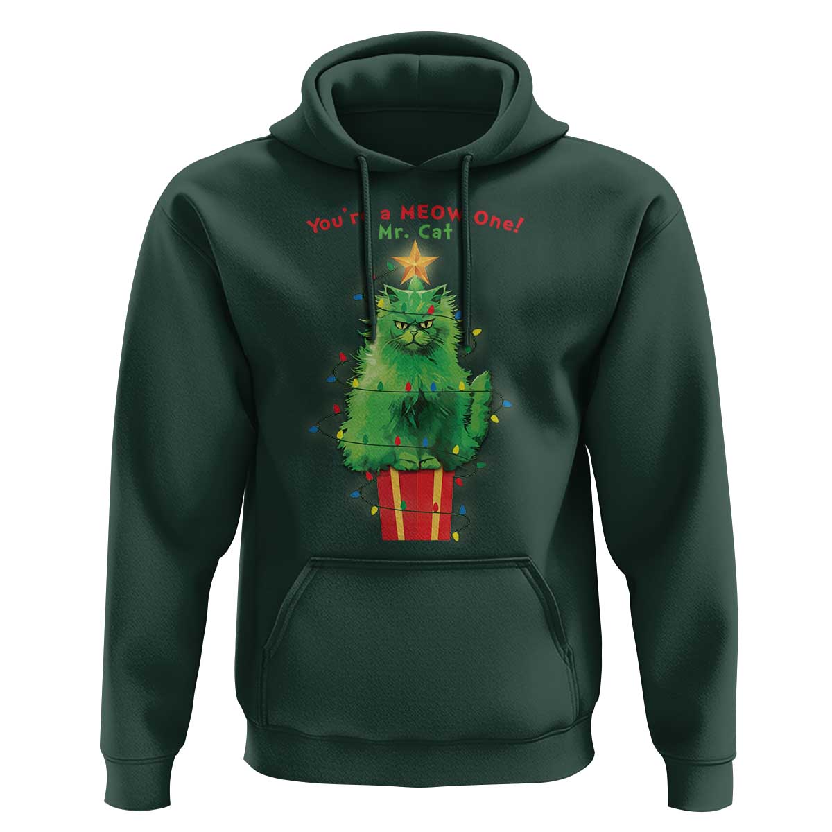 Funny Christmas Cat Hoodie You Are A Meow One Mr. Cat Green Cat