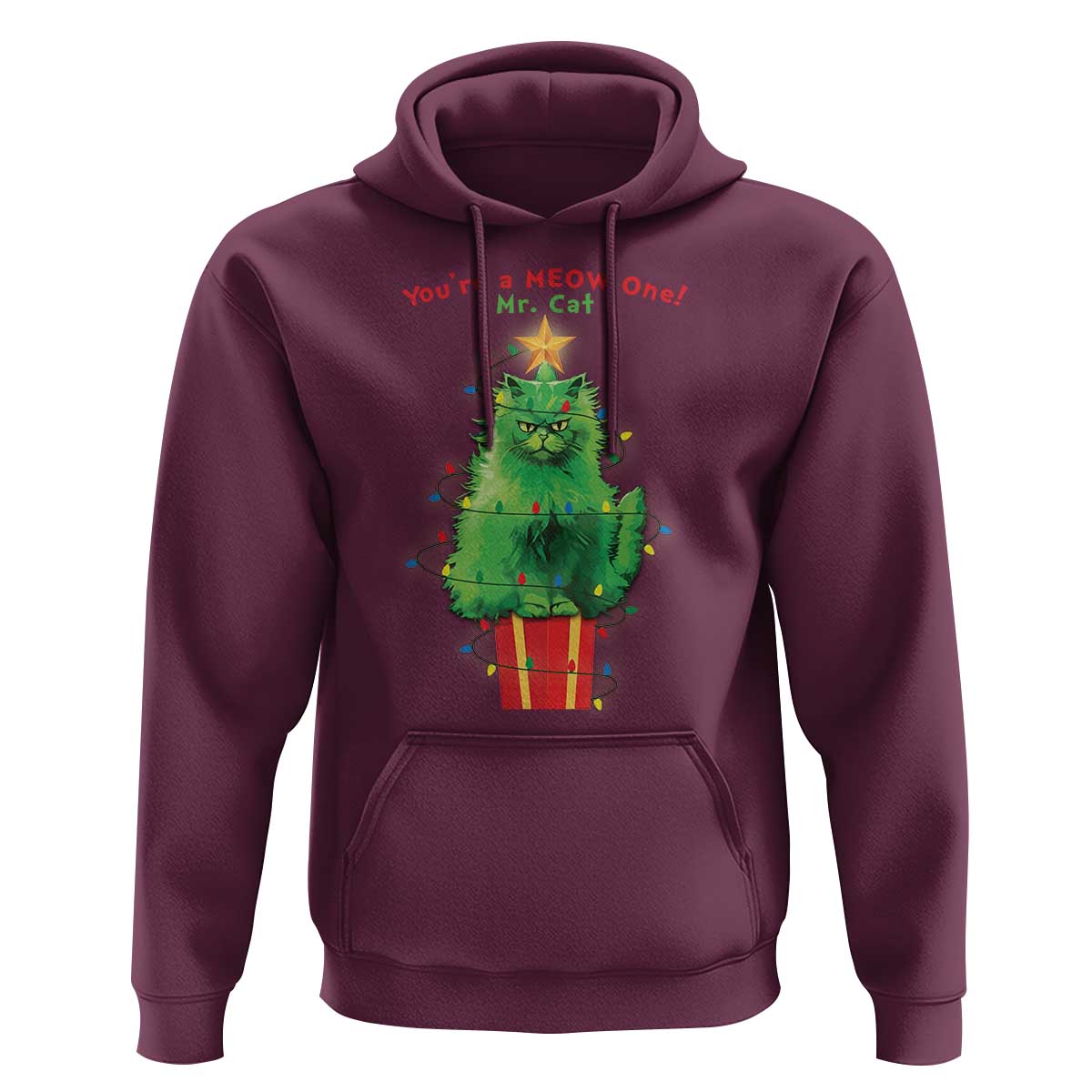 Funny Christmas Cat Hoodie You Are A Meow One Mr. Cat Green Cat