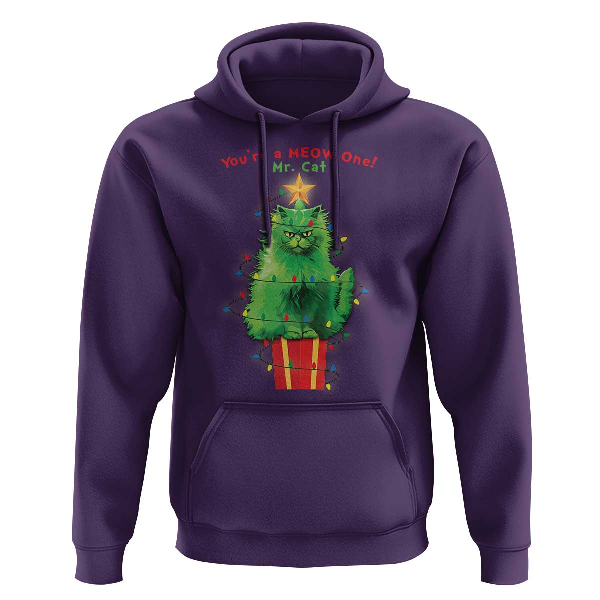 Funny Christmas Cat Hoodie You Are A Meow One Mr. Cat Green Cat