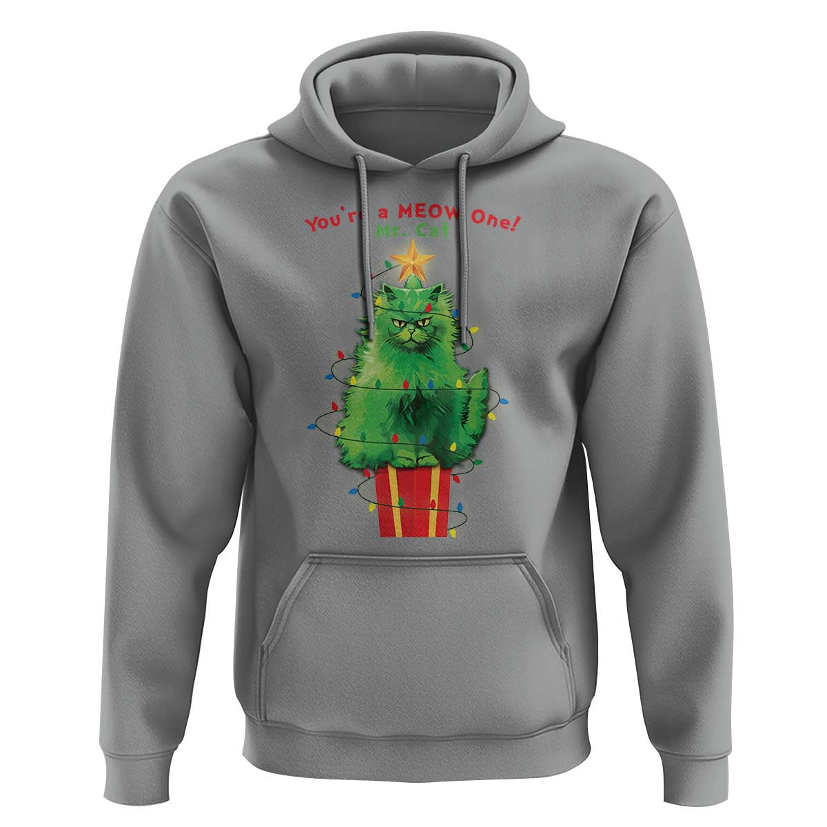 Funny Christmas Cat Hoodie You Are A Meow One Mr. Cat Green Cat