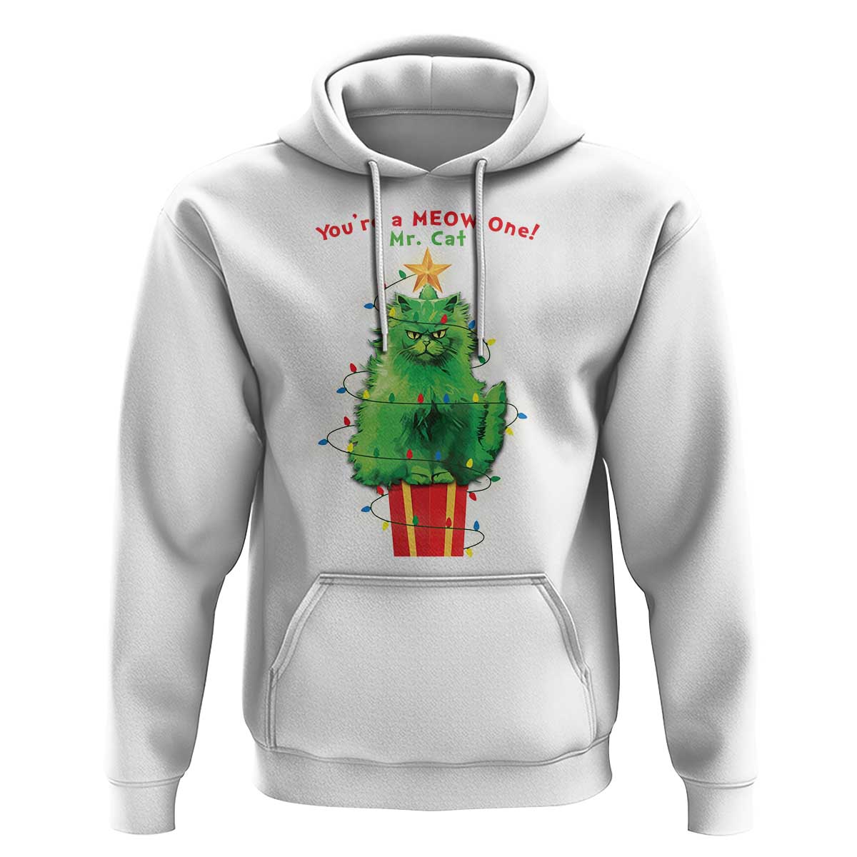 Funny Christmas Cat Hoodie You Are A Meow One Mr. Cat Green Cat
