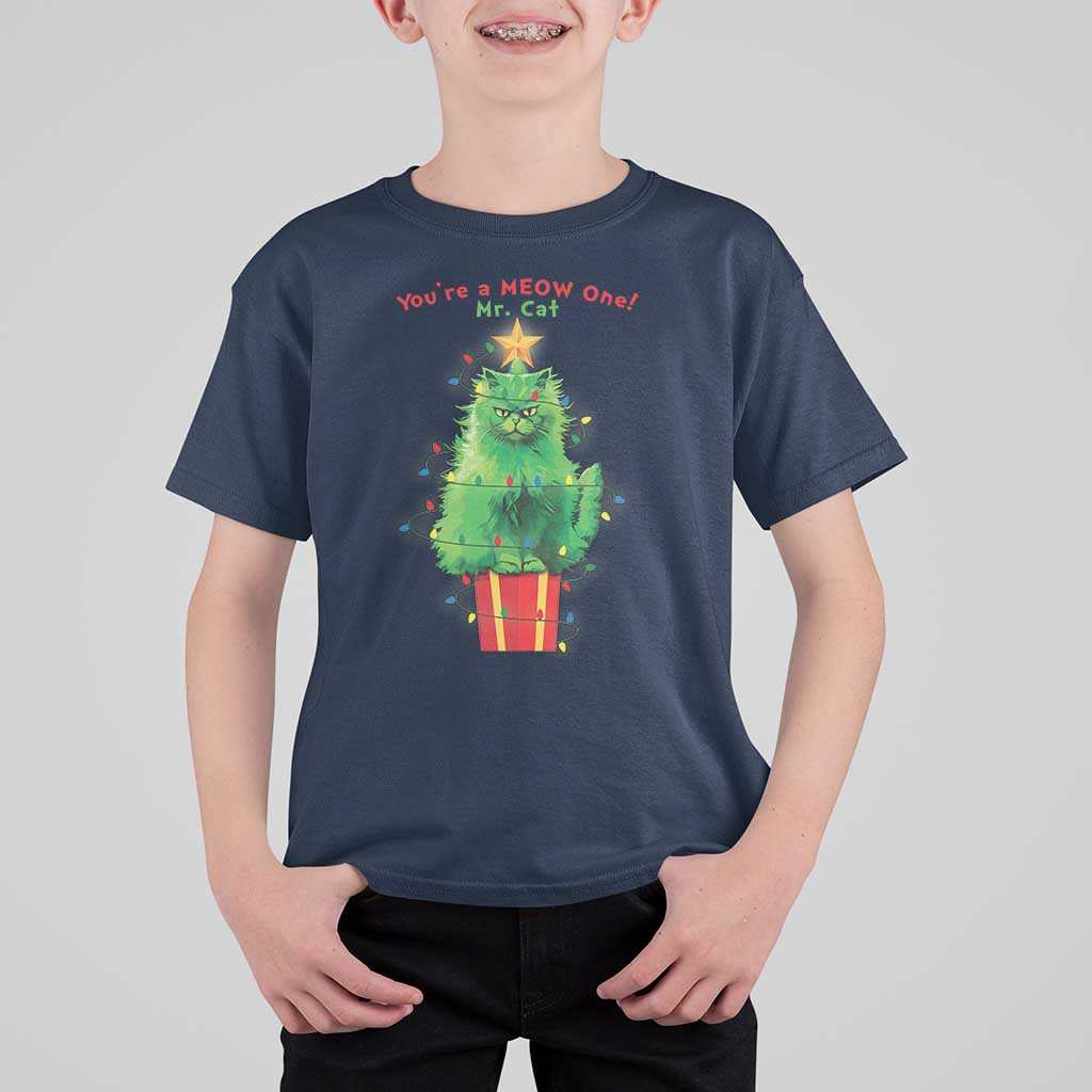 Funny Christmas Cat T Shirt For Kid You Are A Meow One Mr. Cat Green Cat - Wonder Print Shop