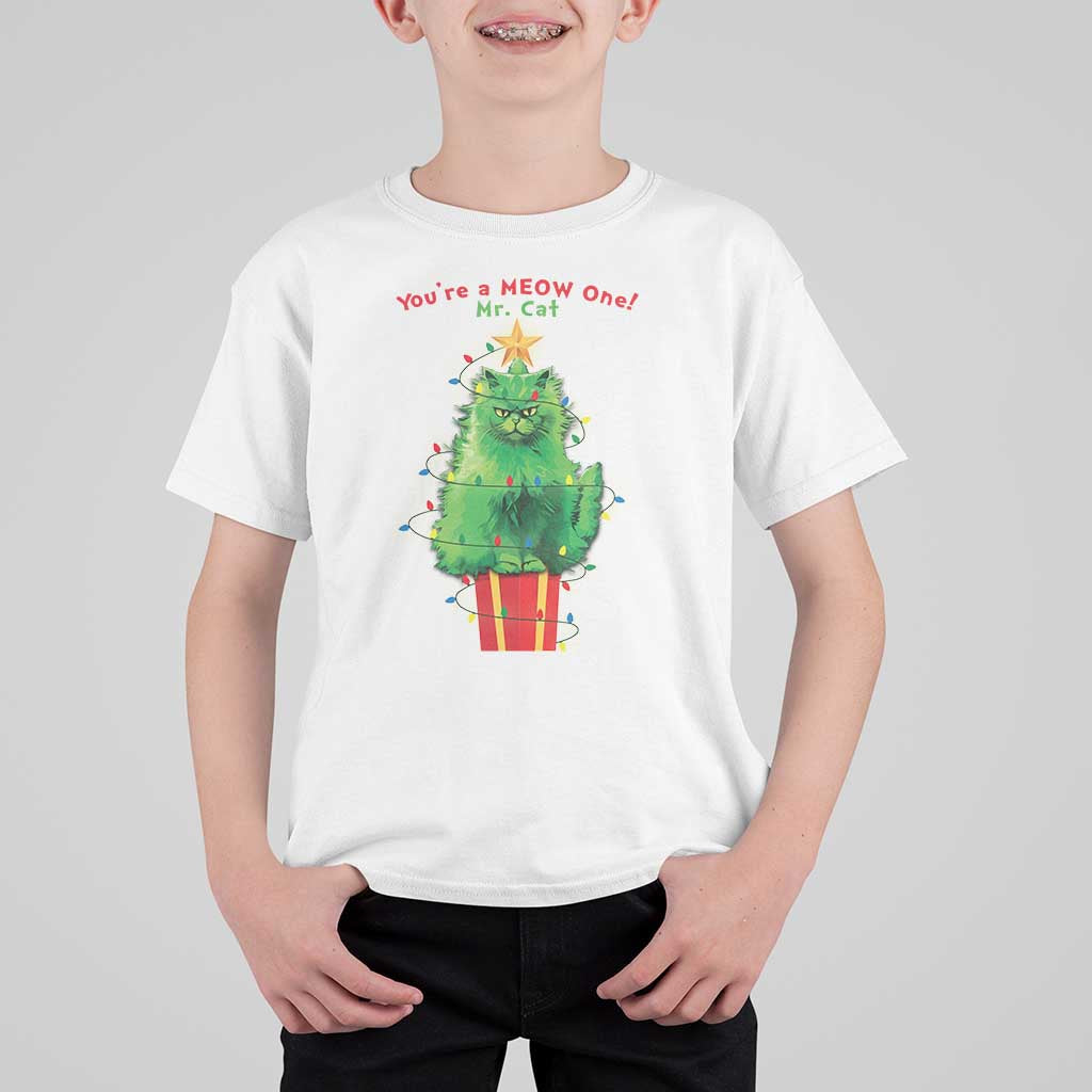 Funny Christmas Cat T Shirt For Kid You Are A Meow One Mr. Cat Green Cat - Wonder Print Shop