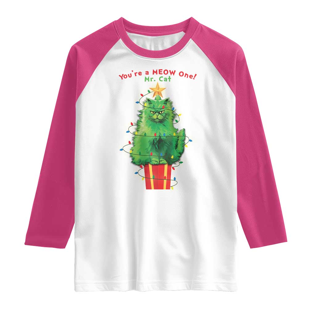 Funny Christmas Cat Raglan Shirt You Are A Meow One Mr. Cat Green Cat