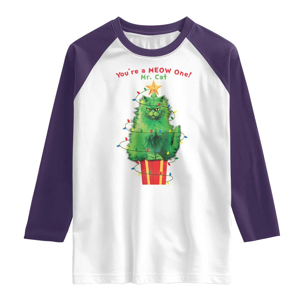 Funny Christmas Cat Raglan Shirt You Are A Meow One Mr. Cat Green Cat