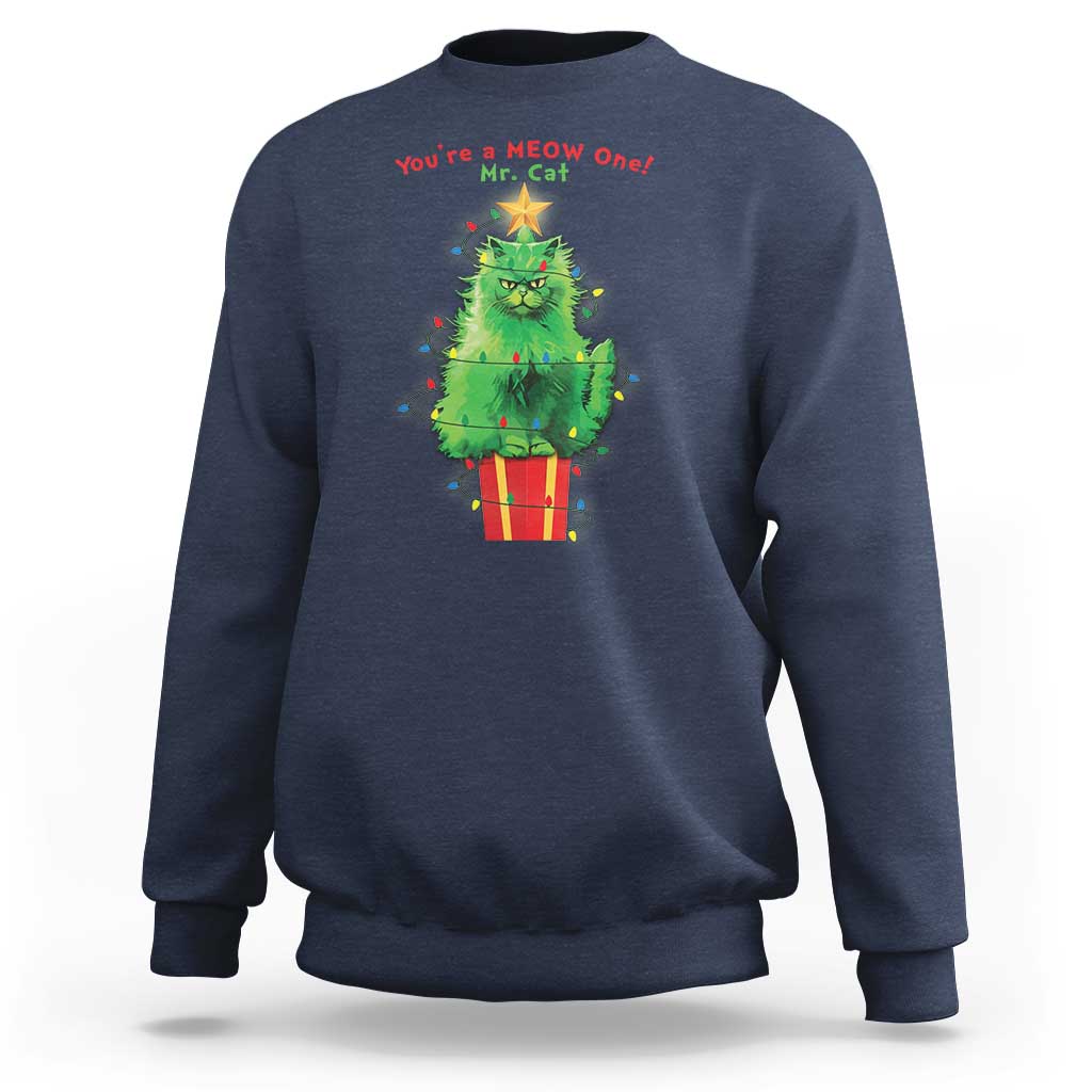 Funny Christmas Cat Sweatshirt You Are A Meow One Mr. Cat Green Cat - Wonder Print Shop