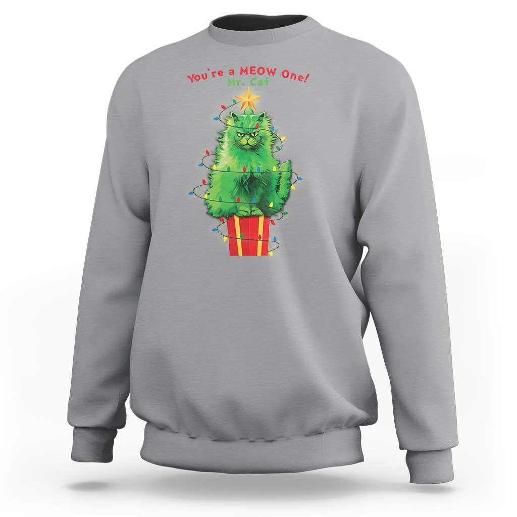 Funny Christmas Cat Sweatshirt You Are A Meow One Mr. Cat Green Cat - Wonder Print Shop