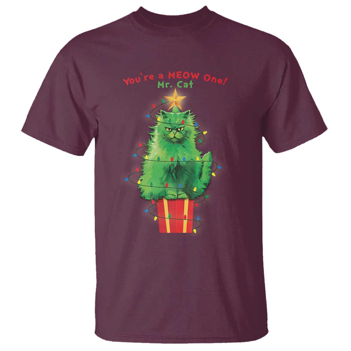 Funny Christmas Cat T Shirt You Are A Meow One Mr. Cat Green Cat - Wonder Print Shop