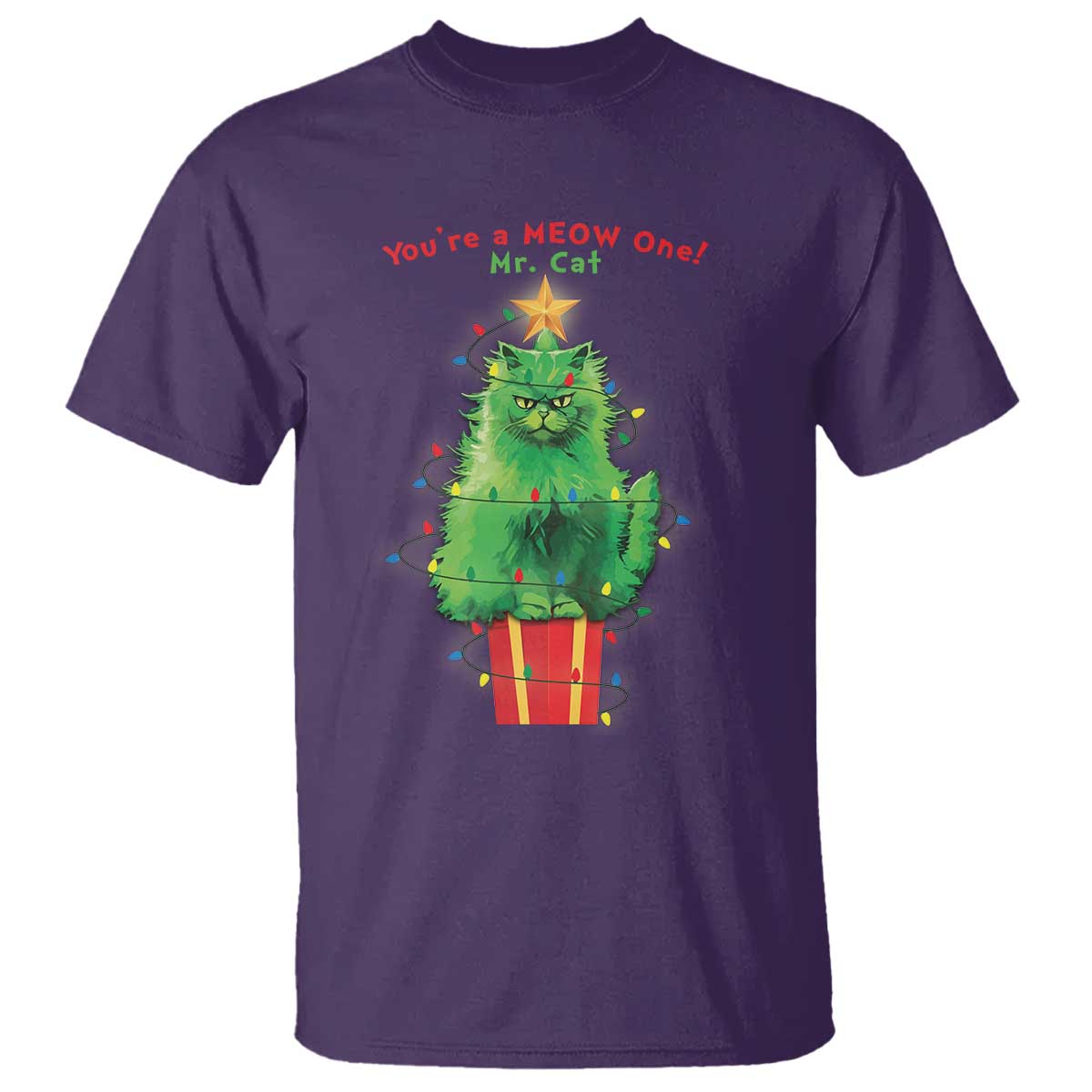 Funny Christmas Cat T Shirt You Are A Meow One Mr. Cat Green Cat - Wonder Print Shop