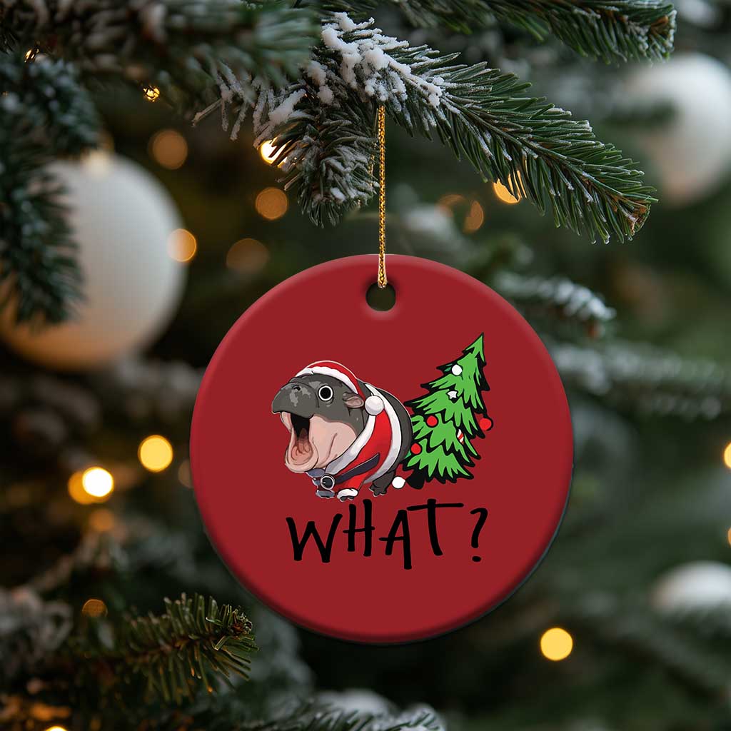 Funny Xmas Moo Deng Christmas Ornament What Baby Hippo Pushing Christmas Tree - Wonder Print Shop