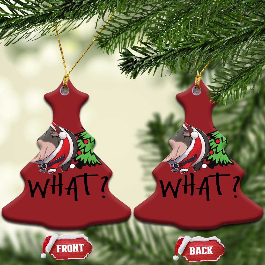 Funny Xmas Moo Deng Christmas Ornament What Baby Hippo Pushing Christmas Tree - Wonder Print Shop