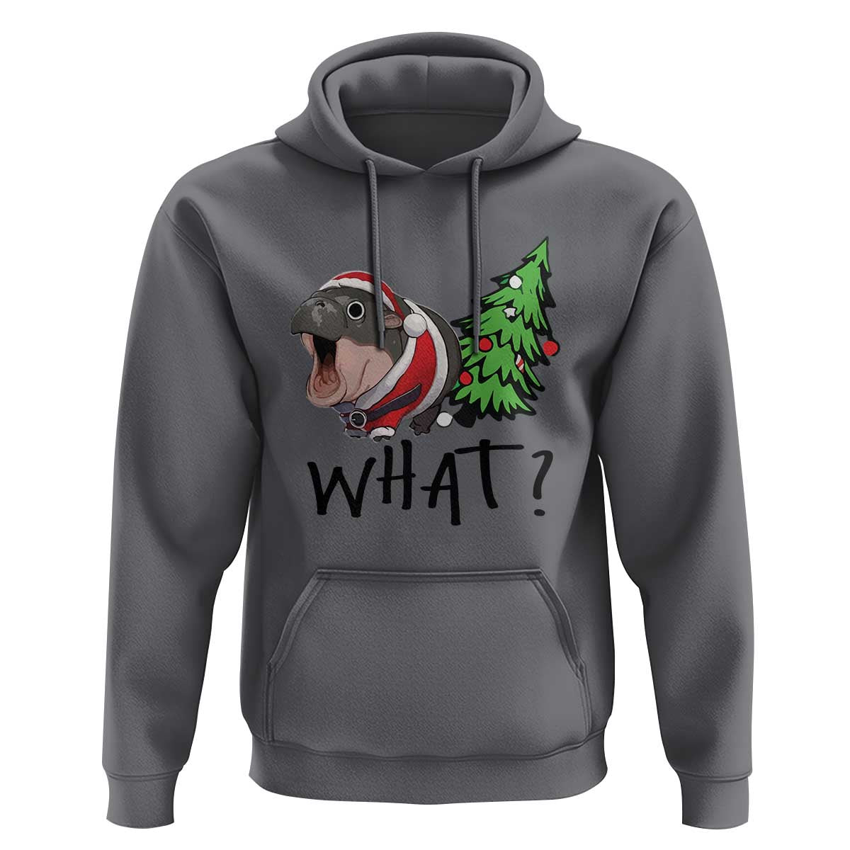 Funny Christmas Moo Deng Hoodie What Baby Hippo Pushing Christmas Tree