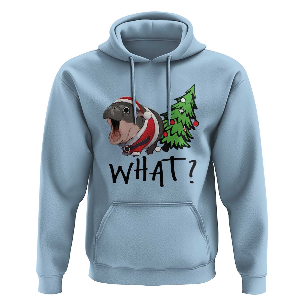 Funny Christmas Moo Deng Hoodie What Baby Hippo Pushing Christmas Tree