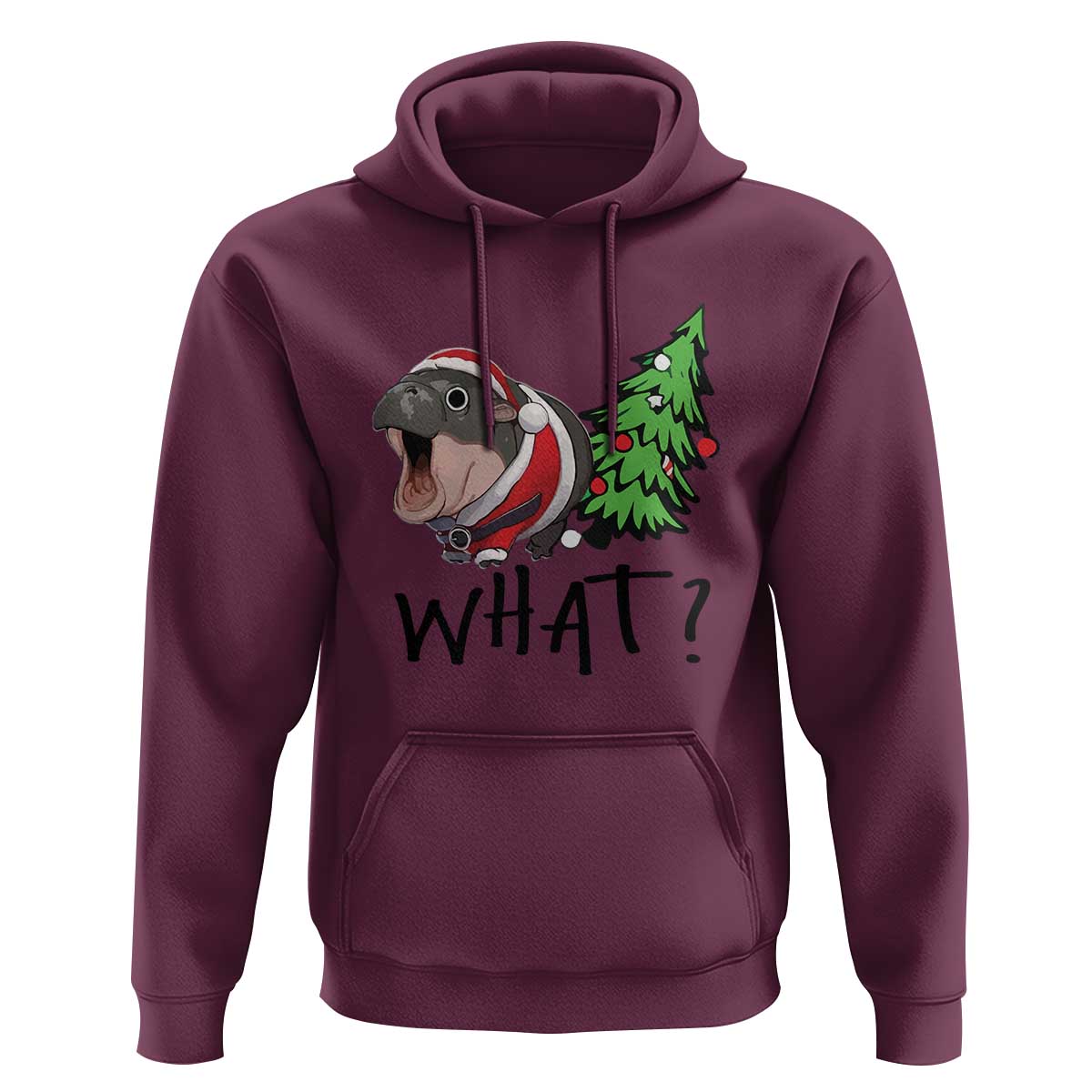 Funny Christmas Moo Deng Hoodie What Baby Hippo Pushing Christmas Tree