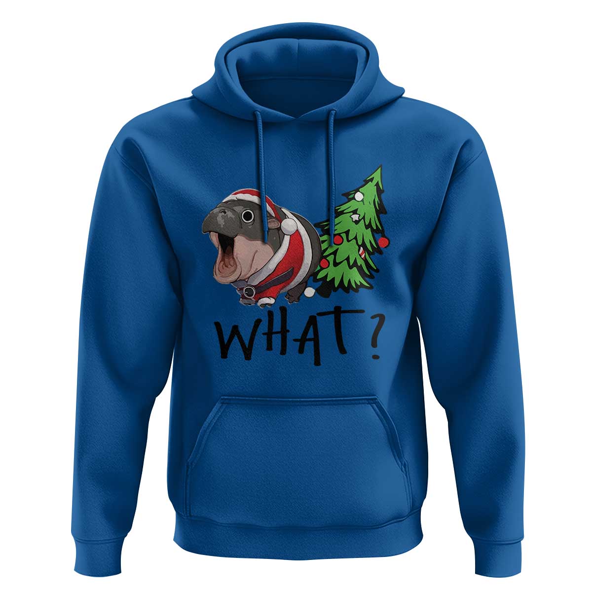 Funny Christmas Moo Deng Hoodie What Baby Hippo Pushing Christmas Tree