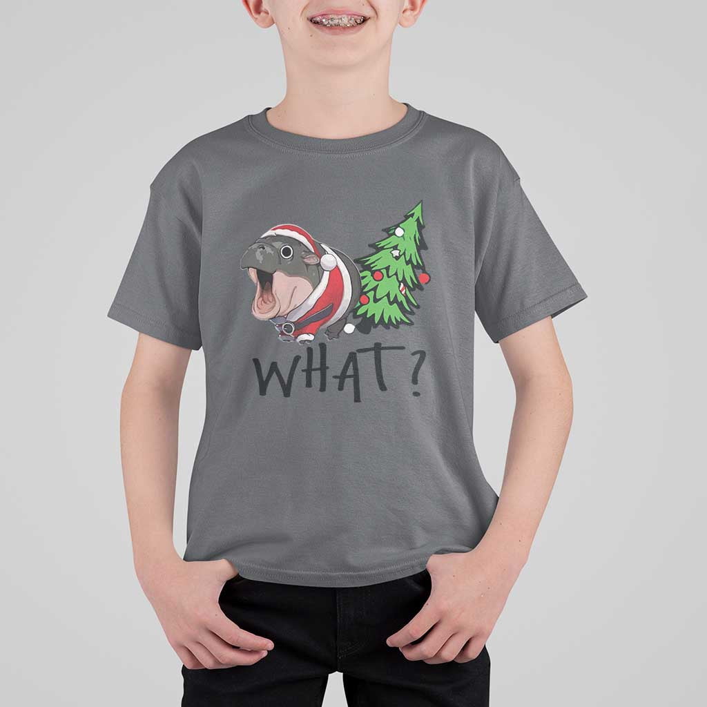 Funny Christmas Moo Deng T Shirt For Kid What Baby Hippo Pushing Christmas Tree - Wonder Print Shop