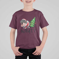 Funny Christmas Moo Deng T Shirt For Kid What Baby Hippo Pushing Christmas Tree - Wonder Print Shop