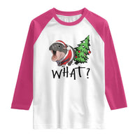 Funny Christmas Moo Deng Raglan Shirt What Baby Hippo Pushing Christmas Tree