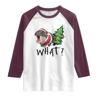 Funny Christmas Moo Deng Raglan Shirt What Baby Hippo Pushing Christmas Tree