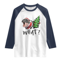 Funny Christmas Moo Deng Raglan Shirt What Baby Hippo Pushing Christmas Tree
