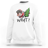 Funny Christmas Moo Deng Sweatshirt What Baby Hippo Pushing Christmas Tree - Wonder Print Shop
