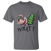 Funny Christmas Moo Deng T Shirt What Baby Hippo Pushing Christmas Tree - Wonder Print Shop