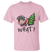 Funny Christmas Moo Deng T Shirt What Baby Hippo Pushing Christmas Tree - Wonder Print Shop