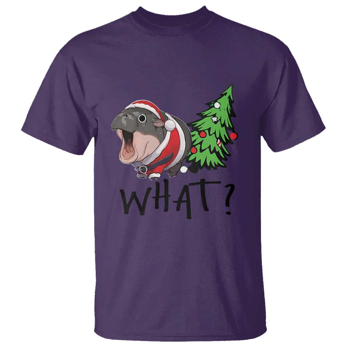 Funny Christmas Moo Deng T Shirt What Baby Hippo Pushing Christmas Tree - Wonder Print Shop