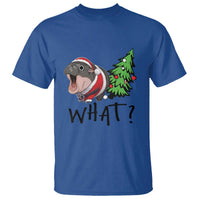 Funny Christmas Moo Deng T Shirt What Baby Hippo Pushing Christmas Tree - Wonder Print Shop