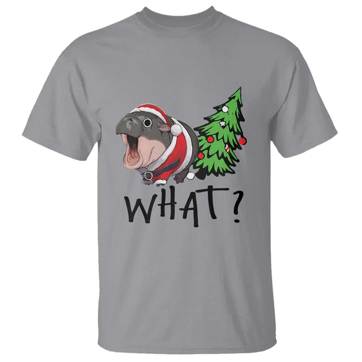 Funny Christmas Moo Deng T Shirt What Baby Hippo Pushing Christmas Tree - Wonder Print Shop