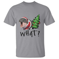 Funny Christmas Moo Deng T Shirt What Baby Hippo Pushing Christmas Tree - Wonder Print Shop