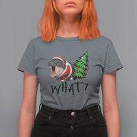 Funny Christmas Moo Deng T Shirt For Women What Baby Hippo Pushing Christmas Tree - Wonder Print Shop